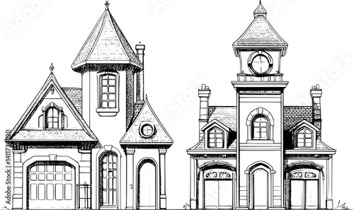 Two Victorian style Fire stations designs, Victorian style Fire stations vector image