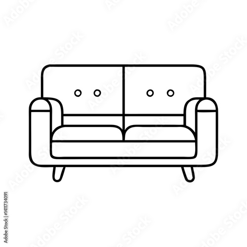 Simple Line Drawing of a Classic Mid Century Modern Sofa Couch