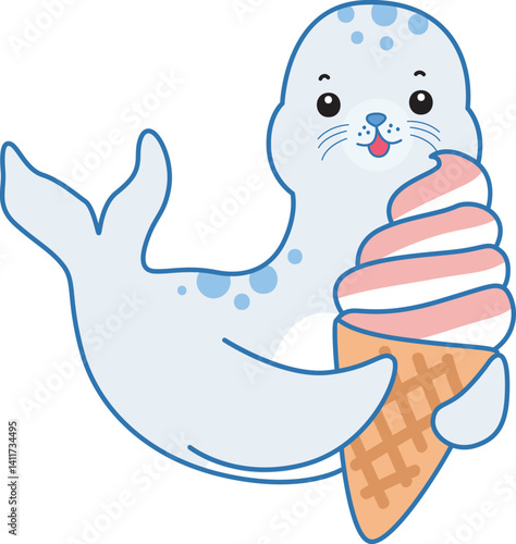 Cute Seal vector icon. Funny baby Seal animal series stock illustration. Life of fluffy Seal designs
