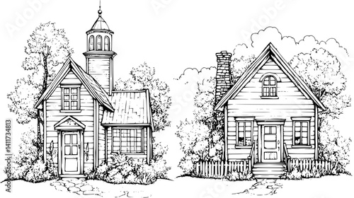 Two Cape Cod style Schoolhouses designs, Cape Cod style Schoolhouses vector illustration