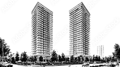 Two Contemporary style Residential towers designs, Contemporary style Residential towers vector illustration