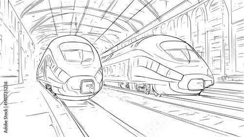 Two Contemporary style Train stations designs, Contemporary style Train stations vector illustration