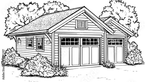 Two Craftsman style Garages designs, Craftsman style Garages vector illustration