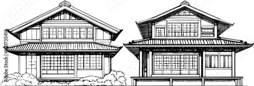 Two Craftsman style Tea houses designs, Craftsman style Tea houses vector illustration