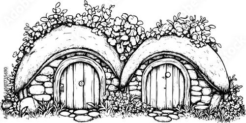 Two Farmhouse style Root cellars designs, Farmhouse style Root cellars vector illustration