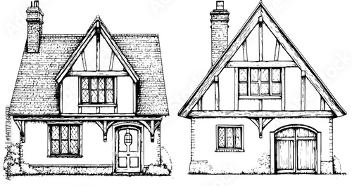 Two Tudor style Manor houses designs, Tudor style Manor houses vector illustration