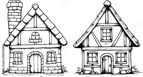 Two Tudor style Hunting lodges designs, Tudor style Hunting lodges vector illustration