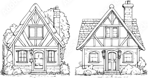 Two Tudor style Inns designs, Tudor style Inns vector illustration