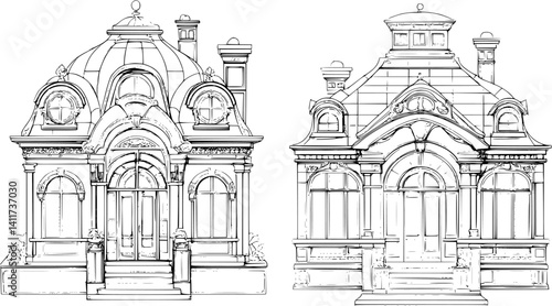 Two Victorian style Conservatories designs, Victorian style Conservatories vector illustration