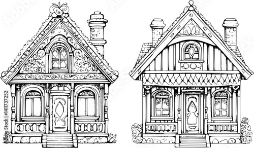 Two Victorian style Post offices designs, Victorian style Post offices vector illustration
