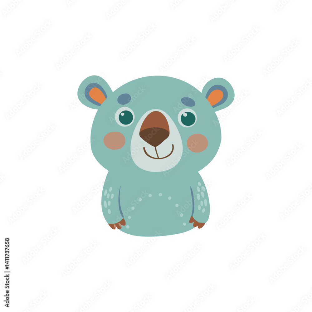 Fototapeta premium Adorable Blue Bear Cartoon Illustration
