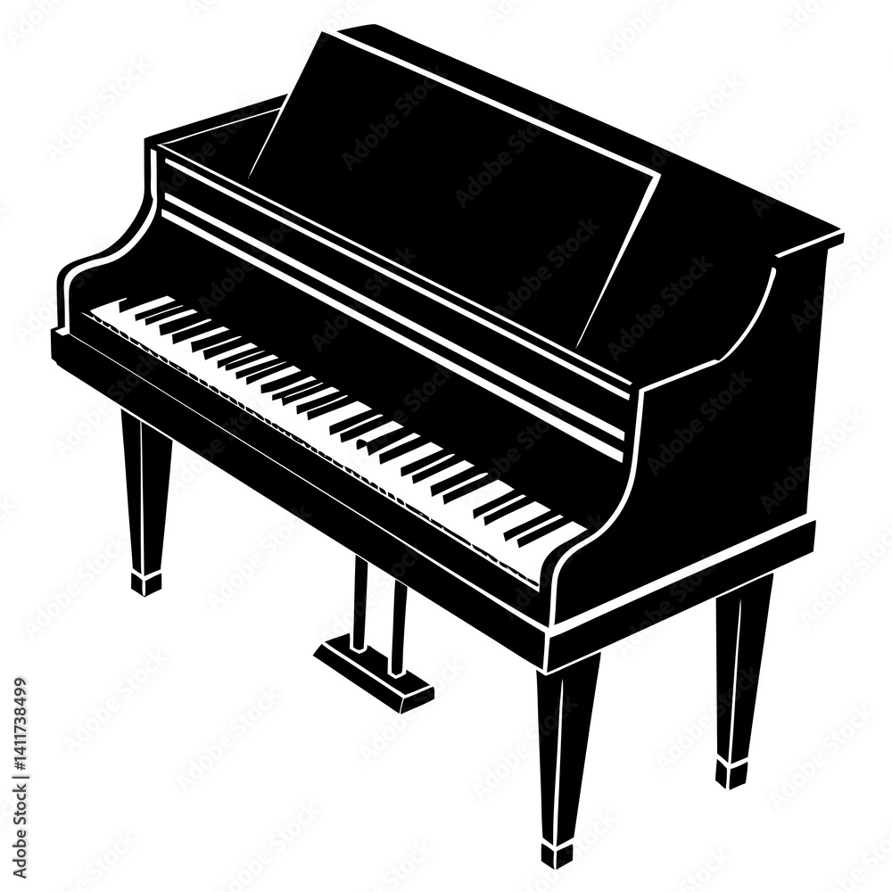 Vector silhouette of a traditional upright piano with visible keys, sleek design Vector silhouette of a traditional upright piano with visible keys, sleek design