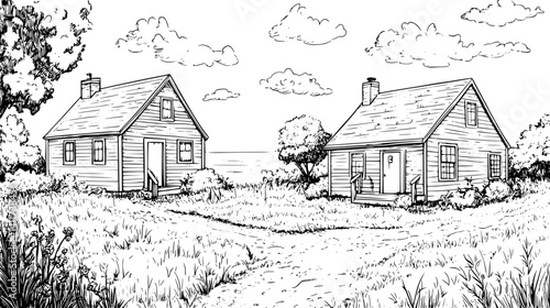 Two Cape Cod style Cabins designs, Cape Cod style Cabins illustration art