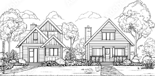 Two Craftsman style Chalets designs, Craftsman style Chalets illustration art