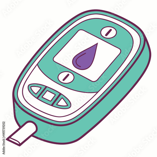 Blood Glucose Meter Illustration for Diabetes Monitoring and Health.