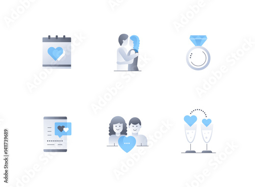 An offer of marriage - flat design style icons set