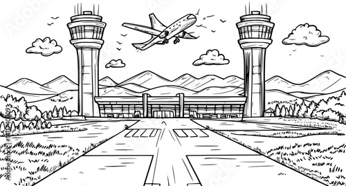 Two Modern style Airport terminals designs, Modern style Airport terminals illustration art