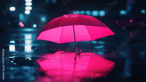 Wallpaper Mural Pink Umbrella in Rainy City Night Torontodigital.ca
