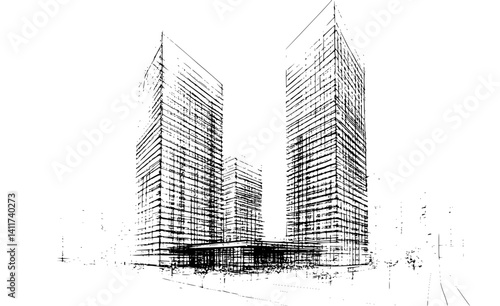 Two Modern style Office towers designs, Modern style Office towers illustration art
