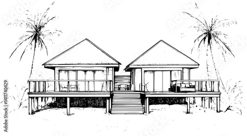 Two Modern style Resorts designs, Modern style Resorts illustration art