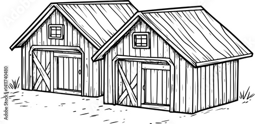 Two Tudor style Barns designs, Tudor style Barns illustration art