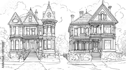 Two Victorian style Hospitals designs, Victorian style Hospitals illustration art