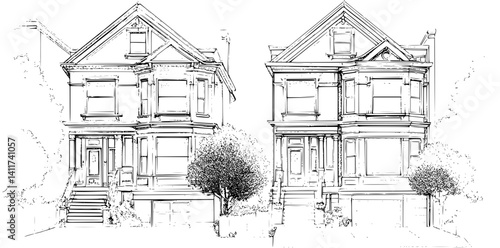 Two Victorian style Villas designs, Victorian style Villas illustration art
