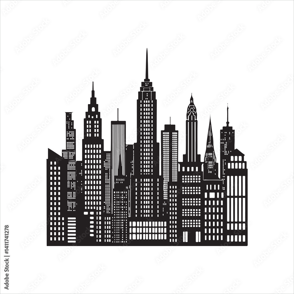 Naklejka premium City Skyline Silhouette Clip Art