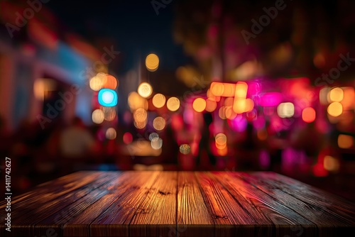 Obraz na płótnie Night street blurred background, wooden table w salonie