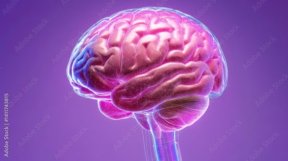 Vibrant 3D Illustration of Human Brain with Colorful Glow Effect Vibrant 3D Illustration of Human Brain with Colorful Glow Effect