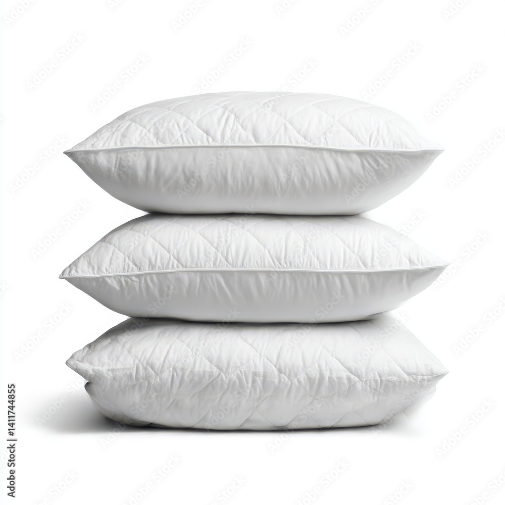 Stack of three white pillows isolated on white background Stack of three white pillows isolated on white background