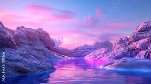 Obraz na płótnie Serene Twilight Landscape with Vibrant Water and Majestic Rocks w salonie