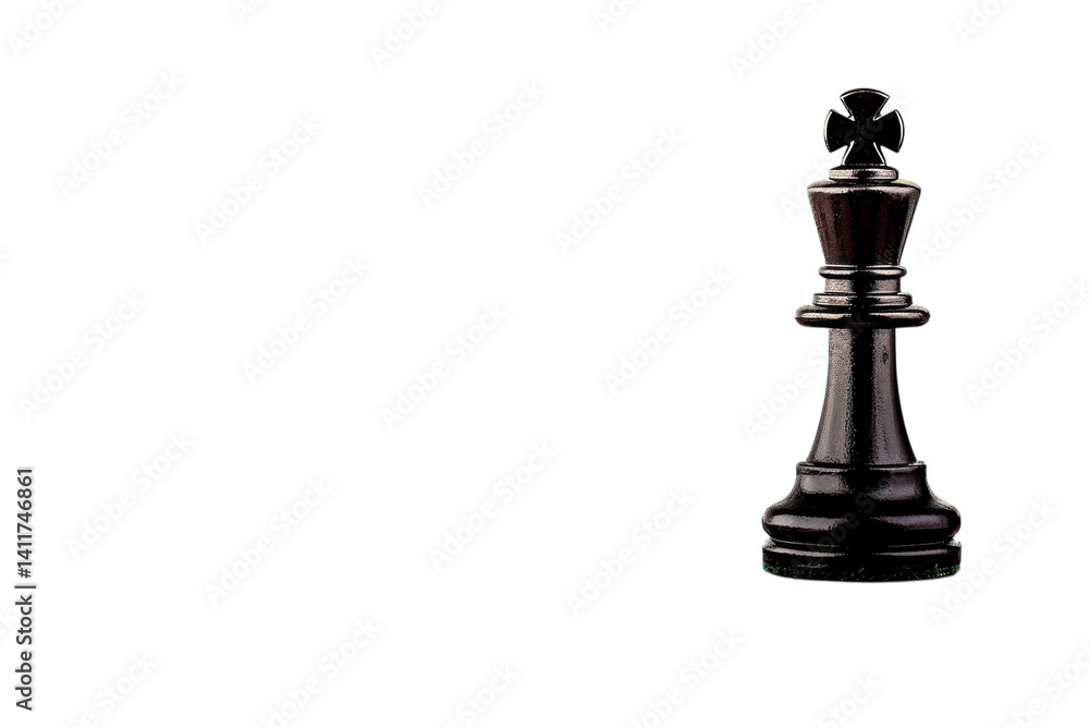 A solitary black chess king stands poised atop the checkered board, symbolizing strategy and the thrill of competition isolated on transparent background A solitary black chess king stands poised atop the checkered board, symbolizing strategy and the thrill of competition isolated on transparent background