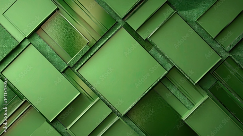 Green Geometric Abstract Background with Layered Textures and Shapes