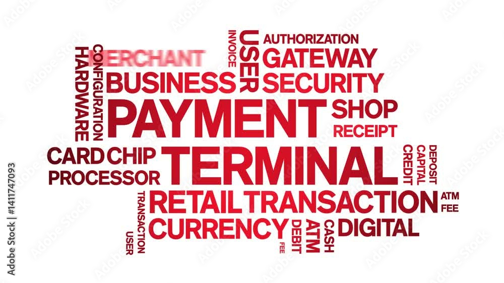 Payment Terminal animated word cloud;text design animation tag kinetic typography seamless loop. Payment Terminal animated word cloud;text design animation tag kinetic typography seamless loop.