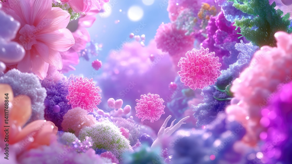 Vibrant Underwater Garden with Colorful Coral and Flowers