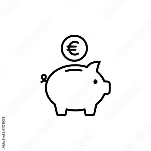 Piggy bank depositing euro coin in minimalistic style  