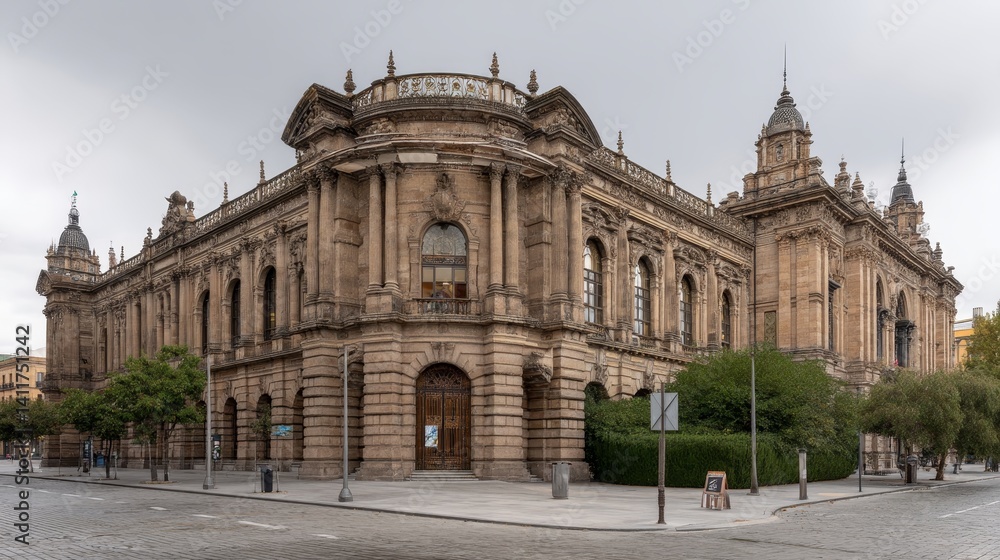 Fototapeta premium Grand neoclassical government building with columns and intricate facade - majestic shadow archway impressive grand