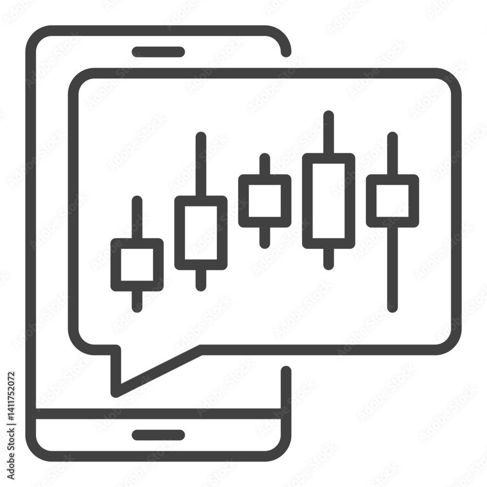 Smartphone with Candlestick Chart vector outline icon or symbol Smartphone with Candlestick Chart vector outline icon or symbol