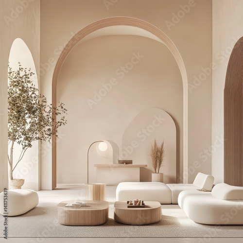 Modern Minimalist Interior Design with Soft Neutral Tones and Shapes