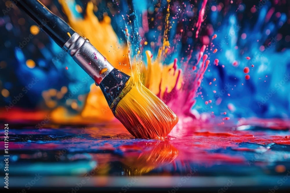 Vibrant paint splashes and brush strokes creating an explosion of color on a canvas