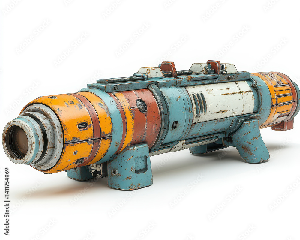 Colorful Bazooka with Retro Design Isolated on White Background in Front View High-Quality Image Colorful Bazooka with Retro Design Isolated on White Background in Front View High-Quality Image