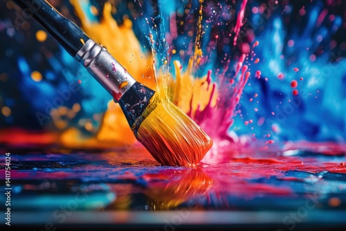Obraz na płótnie Vibrant paint splashes and brush strokes creating an explosion of color on a canvas w salonie