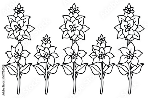Delphinium Dream Line Art Stretches Beyond Morning Blue
