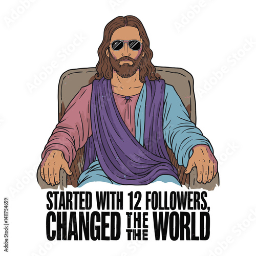 Started with 12 followers changed the world vector t-shirt design, Jesus site on chair vector illustration