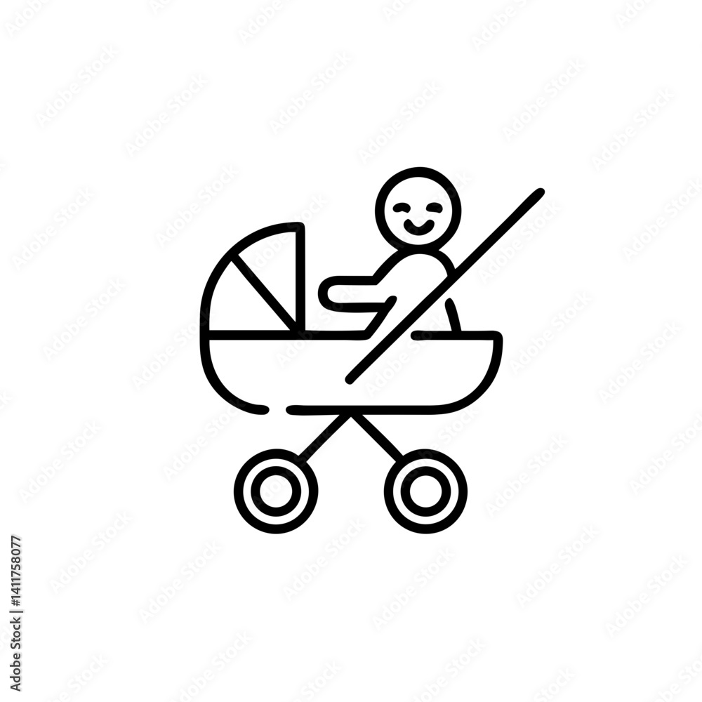 Child in Stroller Icon for Parenting Apps, Public Space Signage, Family-Friendly Facility Marketing and Baby Product Websites Child in Stroller Icon for Parenting Apps, Public Space Signage, Family-Friendly Facility Marketing and Baby Product Websites