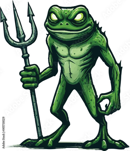 a full-body cartoon frog warrior in 2D