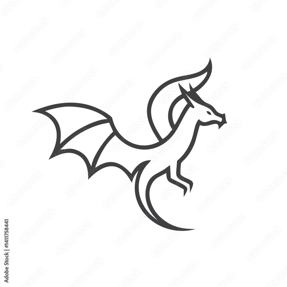 Fototapeta premium Winged Dragon Silhouette Icon for Fantasy Game Graphics, Book Covers, App Design, Fantasy Websites, Role-Playing Resources and Creative Digital Projects