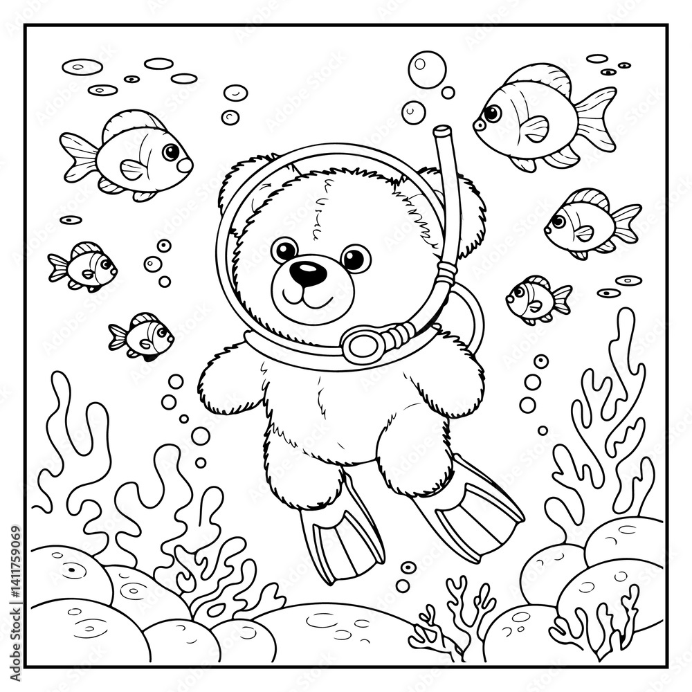 Fototapeta premium Animals Scuba Diving Coloring Pages for Kids and Adults