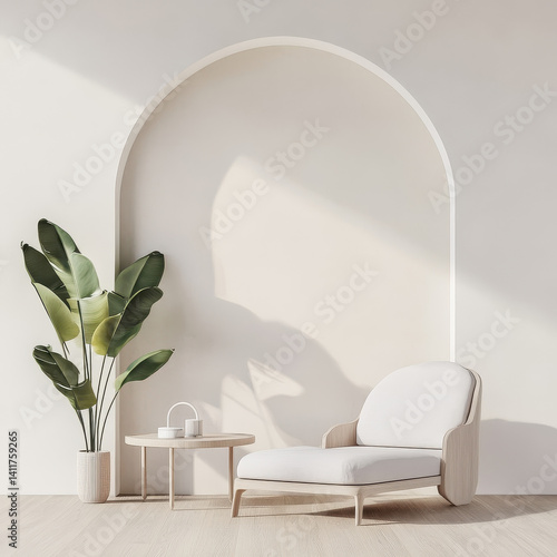 Cozy Modern Living Room with Stylish Chair and Elegant Green Plant